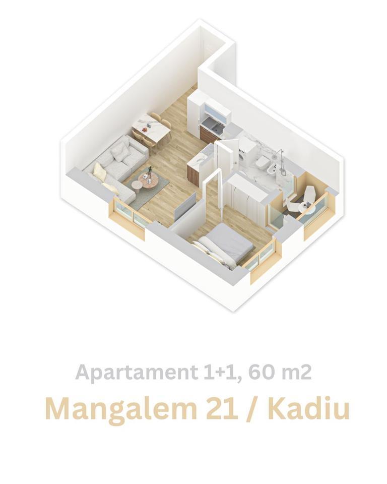 Apartament 1+1 ne shitje, 60 m2 ALI DEMI