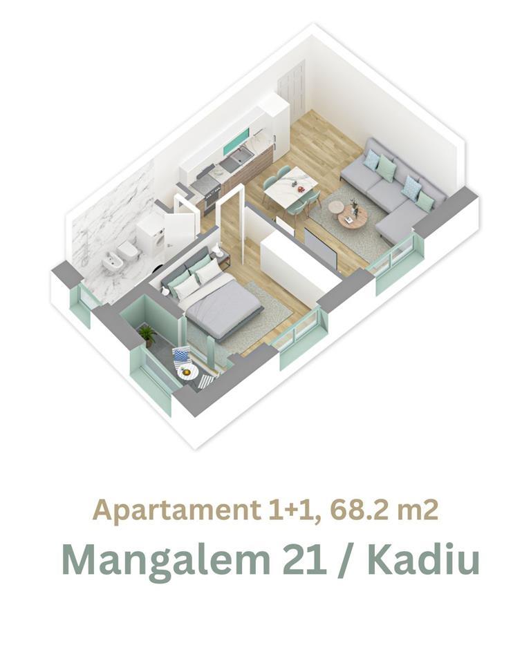 Apartament 1+1 ne shitje, 68.2 m2 ALI DEMI