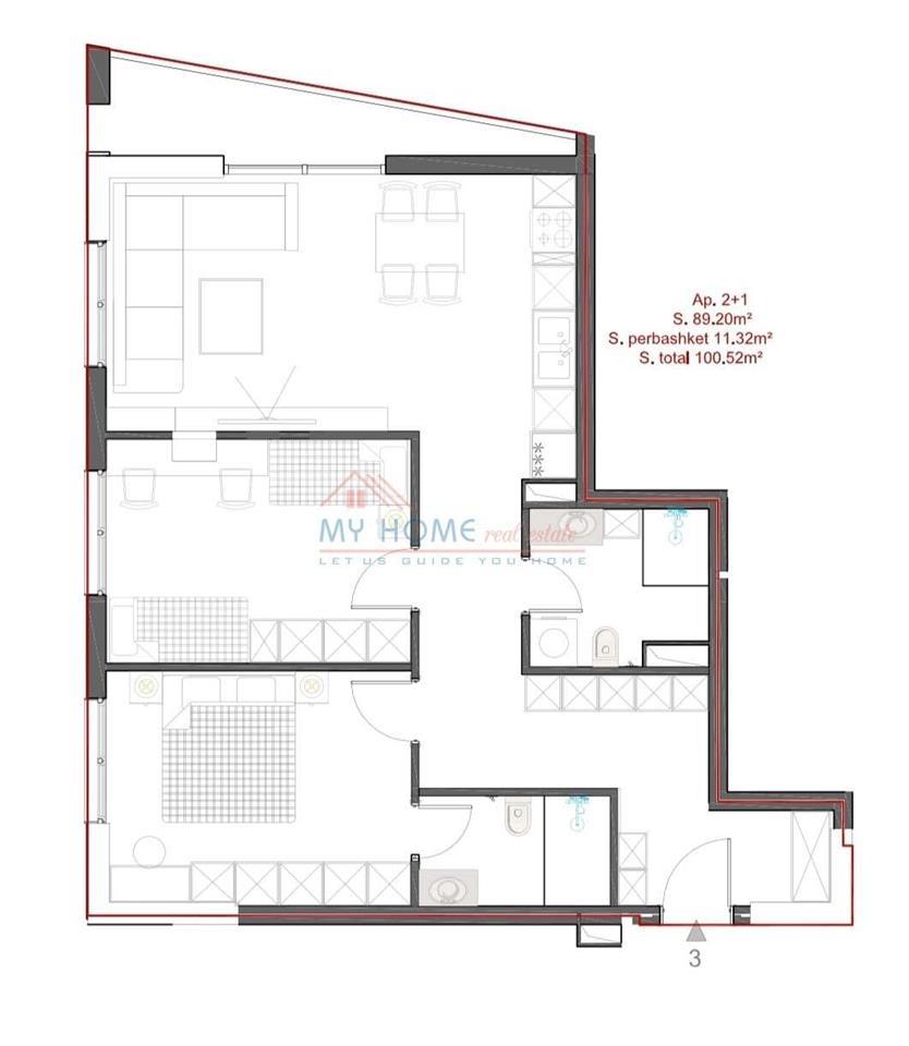 Apartament 2+1 ne shitje Komuna e Parisit ne Tirane