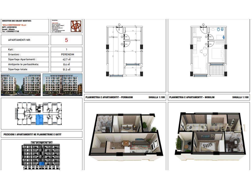 EKSKLUZIVE! SHITET APARTAMENT 1+1 NE GOLEM! MUNDESI PAGESE M