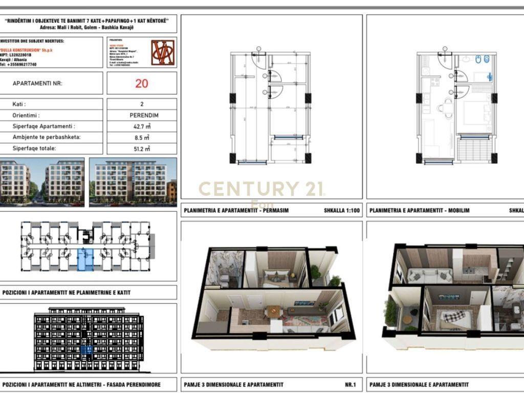 EKSKLUZIVE! SHITET APARTAMENT 1+1 NE GOLEM MUNDESI PAGESE ME