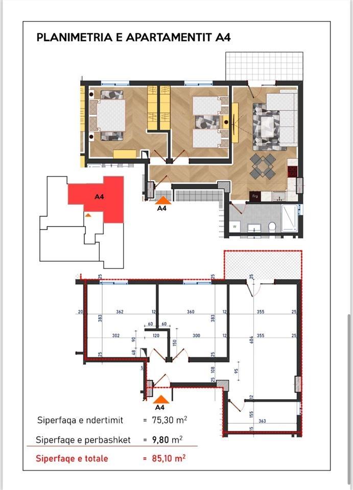 SHITET apartament 2+1 me siperfaqe totale 85 m2.Në Plazhin