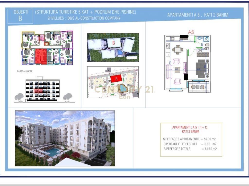 SHITET APARTAMENT 1+1ME PAMJE NGA PISHINA NE GOLEM TEK RESID