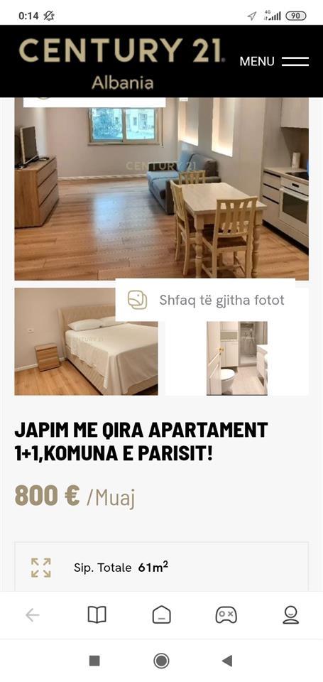 Jepet me qera Apartament 1+1 Komuna e Parisit