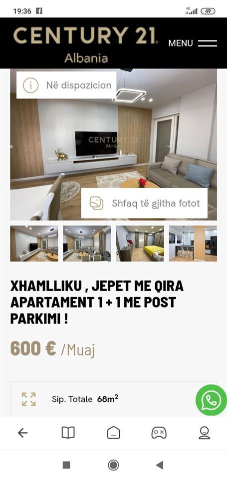 Jepet me qera Apartament 1+1+post parkimi,Xhamllik