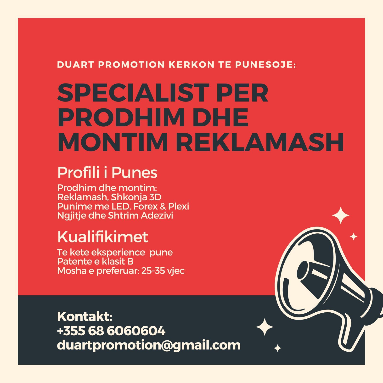 Specialist per prodhim dhe montim reklamash