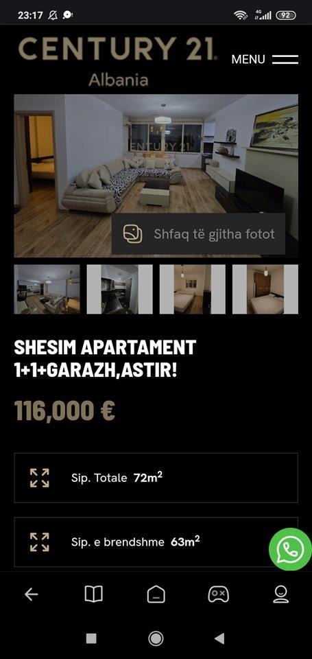 Shitet Apartament 1+1+Garazh ,Astir
