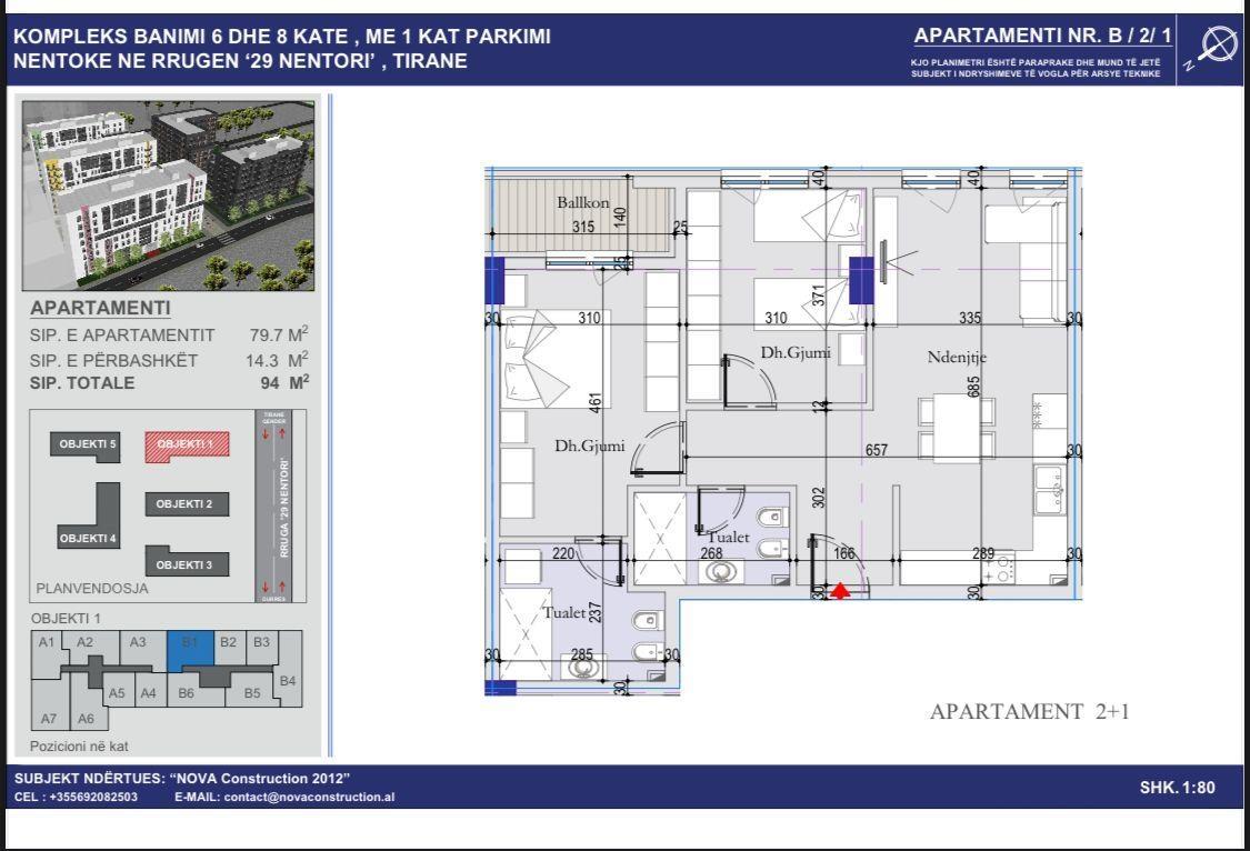 TIRANA ENTRY 2 , SHITET 2+1 , 94 M2