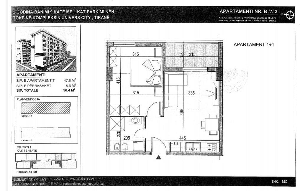 Shitet Apartament 1+1 Unives City Tirane