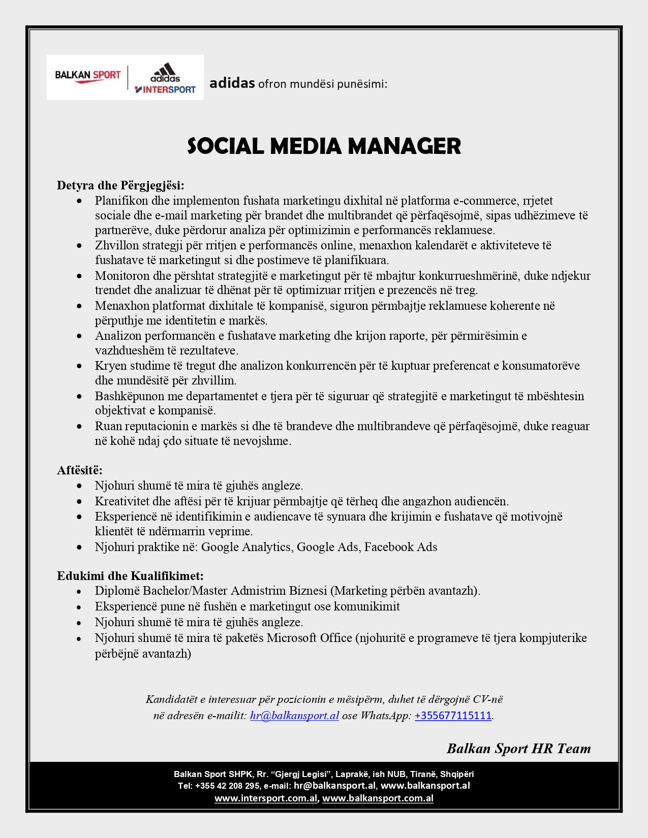 Tirane, ofrohet vend pune Social Media Manager