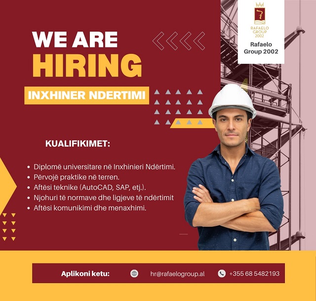 Tirane, ofroj vend pune inxhinier ndertimi