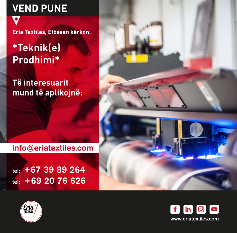📢 Pozicion i lirë pune: Teknik/e Prodhimi