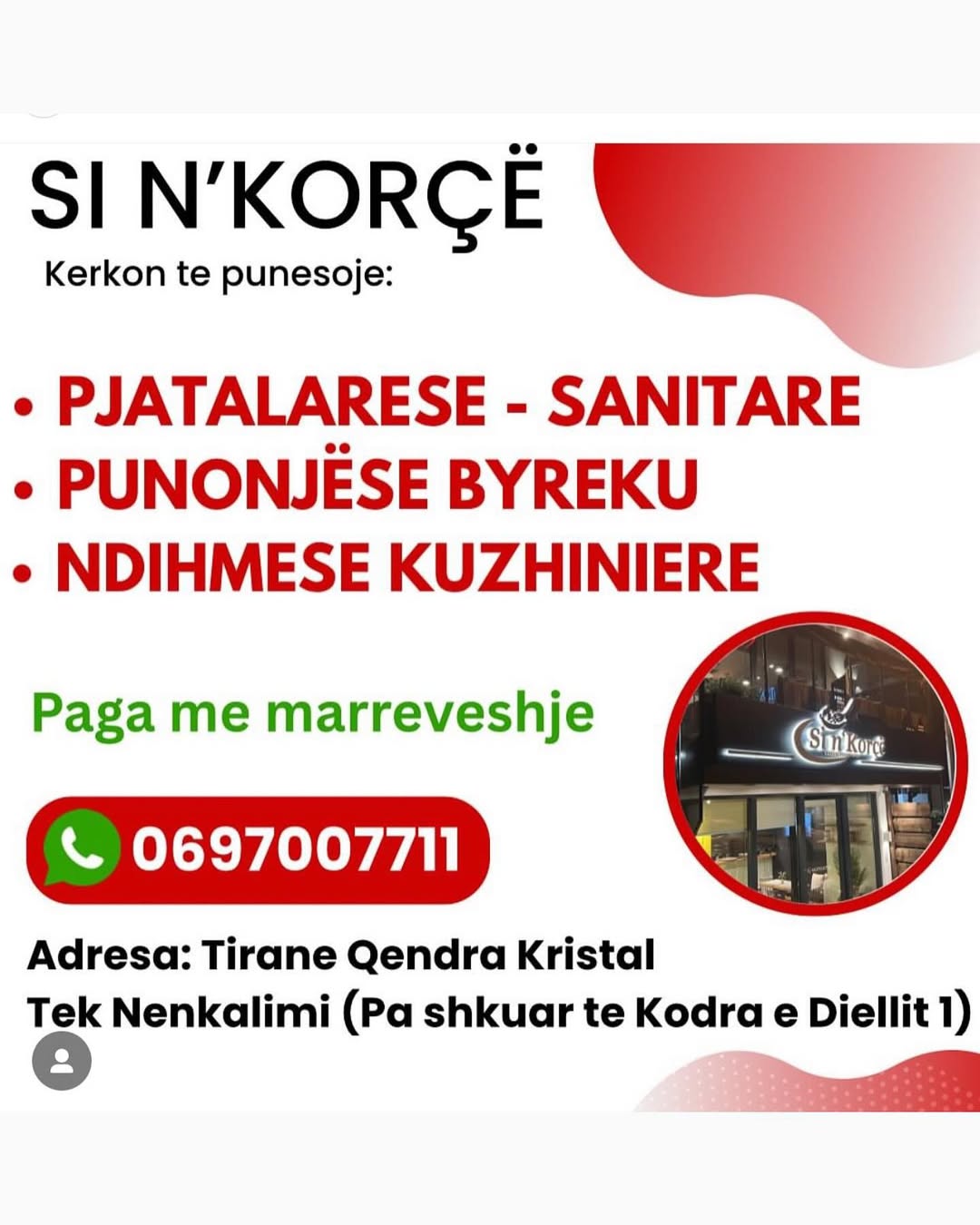 Njoftim Pune – Kërkohet Pjatalarëse / Sanitare